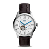 Fossil Townsman Automatic Chronograph White Dial Blue Leather Strap Watch for Men - ME3167