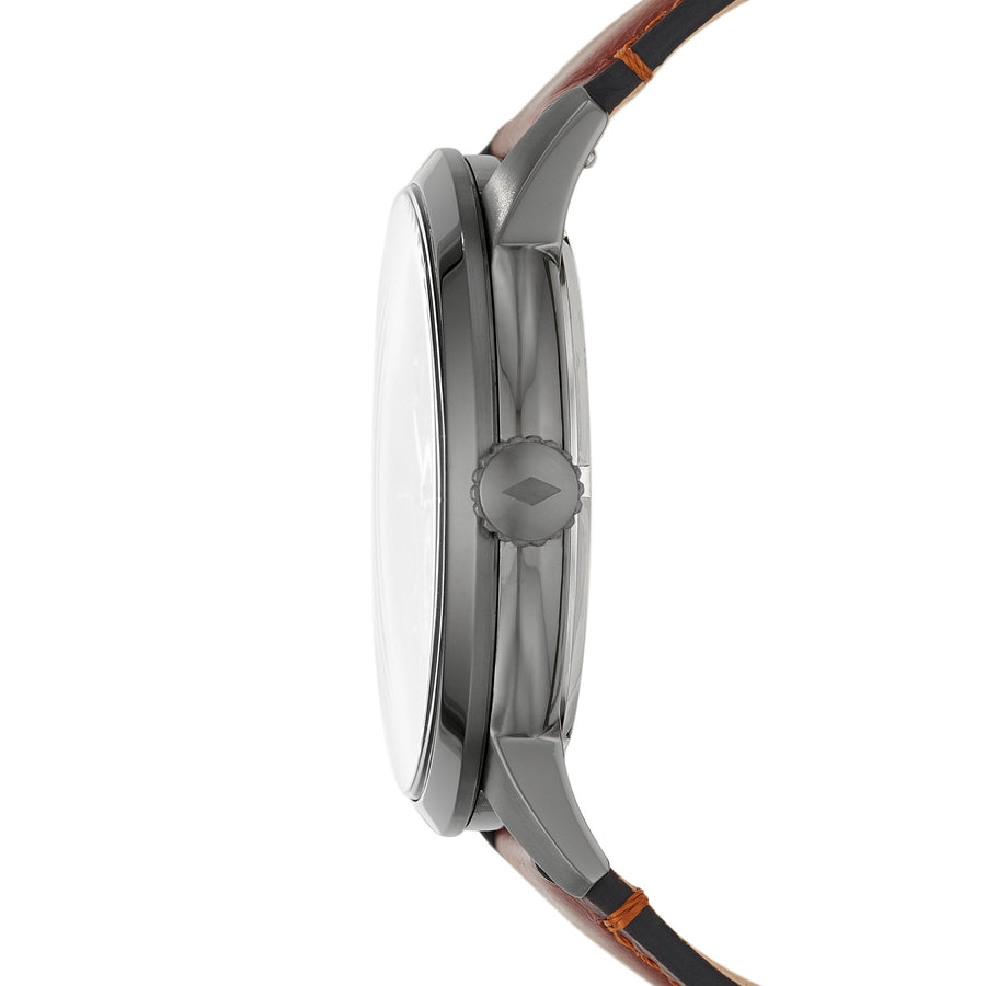 Fossil The Minimalist 3H Grey Dial Brown Leather Strap Watch for Men - FS5479