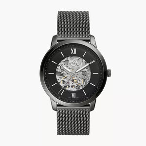 Fossil Neutra Automatic Skeleton Black Dial Grey Mesh Strap Watch for Men - ME3185