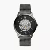 Fossil Neutra Automatic Skeleton Black Dial Grey Mesh Strap Watch for Men - ME3185