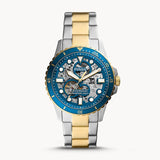 Fossil FB-01 Automatic Skeleton Blue Dial Two Tone Steel Strap Watch for Men - ME3191