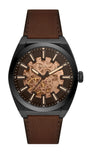 Fossil Everett Automatic Analog Black Dial Brown Leather Strap Watch for Men - ME3207