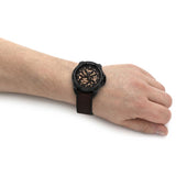 Fossil Bronson Automatic Skeleton Black Dial Brown Leather Strap Watch for Men - ME3219