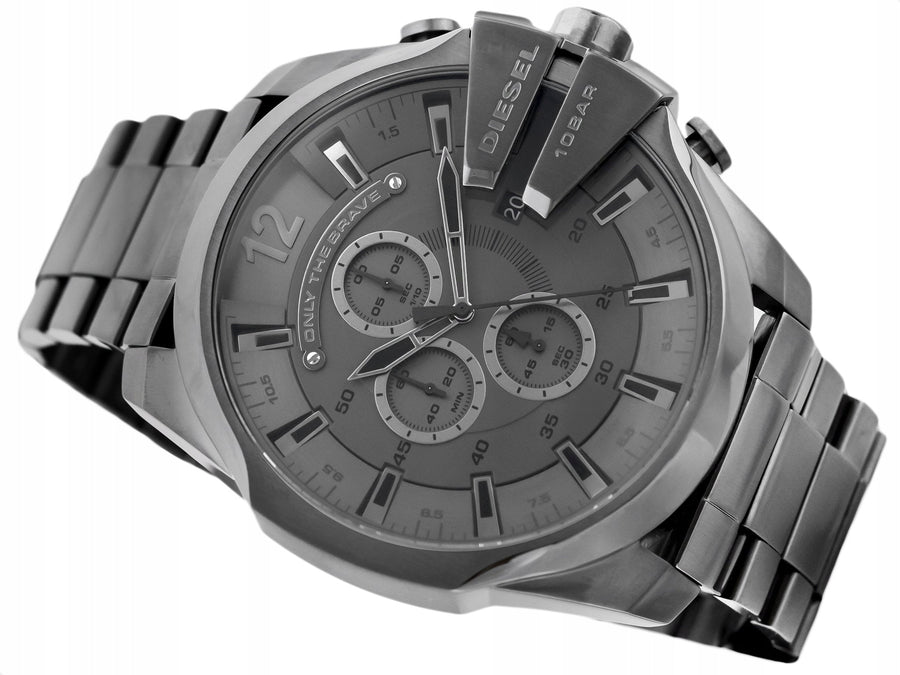 Diesel Mega Chief Chronograph Grey Dial Grey Steel Strap Watch for Men - DZ4282