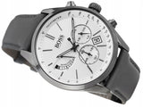 Hugo Boss Grand Prix White Dial Grey Leather Strap Watch for Men - 1513633