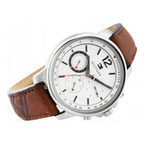 Tommy Hilfiger Landon Chronograph White Dial Brown Leather Strap Watch for Men - 1791531