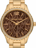 Michael Kors Layton Chronograph Brown Dial Gold Steel Strap Watch For Women - MK7296