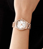 Michael Kors Sage Three-Hand Mother of Pearl White Dial Rose Gold Steel Strap Watch for Women - MK4806