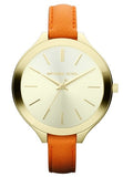 Michael Kors Runway Quartz Gold Dial Orange Leather Strap Watch For Women - MK2275