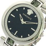 Versace Crystal Gleam Guilloche  Black Dial Silver Steel Strap Watch for Women - VAN030016