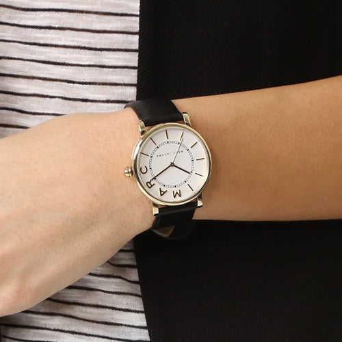 Marc Jacobs Roxy White Dial Black Leather Strap Watch for Women - MJ1537