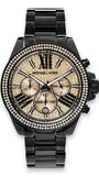 Michael Kors Wren Chronograph Gold Diamonds Dial Black Steel Strap Watch for Women - MK5879