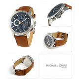 Michael Kors Ryker Chronograph Analog Blue Dial Brown Leather Strap Watch For Men - MK8518