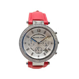 Michael Kors Parker Silver Dial Red Leather Strap Watch for Women - MK2278