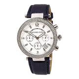 Michael Kors Parker White Dial Navy Blue Leather Strap Watch for Women - MK2293