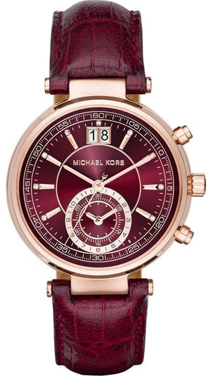 Michael Kors Sawyer Maroon Dial Maroon Leather Strap Watch for Women - MK2426