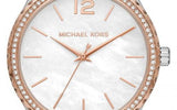 Michael Kors Layton Mother of Pearl White Dial Brown Leather Strap Watch For Women - MK2910