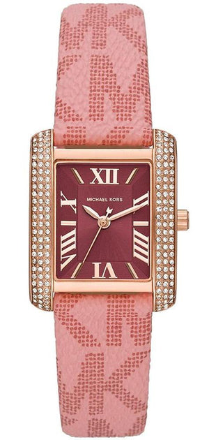 Michael Kors Emery Quartz Diamonds Red Dial Pink Leather Strap Watch For Women - MK2966