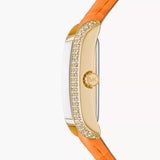 Michael Kors Emery Three Hand Rose Gold Dial Orange Leather Strap Watch For Women - MK2983