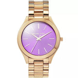 Michael Kors Slim Runway Purple Dial Rose Gold Steel Strap Watch for Women - MK3293