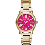 Michael Kors Hartman Quartz Pink Dial Gold Steel Strap Watch For Women - MK3520