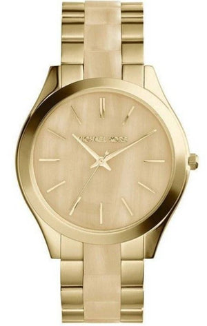 Michael Kors Slim Runway Gold Dial Two Tone Gold Strap Watch for Women - MK4285