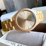 Michael Kors Slim Runway Quartz Gold Dial Gold Steel Strap Watch For Women - MK4501