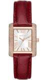 Michael Kors Emery Quartz Diamonds Silver Dial Red Leather Strap Watch For Women - MK4689