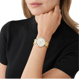 Michael Kors Parker Mother of Pearl White Dial Gold Steel Strap Watch For Women - MK4693