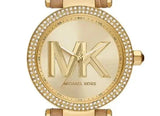 Michael Kors Parker Three-Hand Gold Dial Brown Leather Strap Watch For Women - MK4725