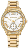 Michael Kors Sage Three-Hand Mother of Pearl White Dial Gold Steel Strap Watch for Women - MK4805