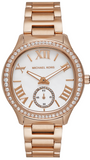 Michael Kors Sage Three-Hand Mother of Pearl White Dial Rose Gold Steel Strap Watch for Women - MK4806