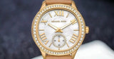 Michael Kors Sage Three-Hand Mother of Pearl White Dial Brown Leather Strap Watch for Women - MK4819