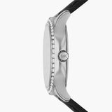 Michael Kors Sage Three-Hand Mother of Pearl White Dial Black Leather Strap Watch for Women - MK4821