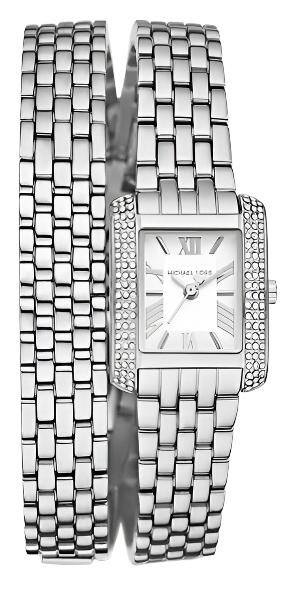 Michael Kors Emery Pave Double Wrap White Dial Silver Steel Strap Watch for Women - MK4834