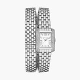 Michael Kors Emery Pave Double Wrap White Dial Silver Steel Strap Watch for Women - MK4834