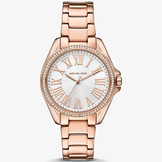 Michael Kors Kacie Three-Hand White Dial Rose Gold Steel Strap Watch for Women - MK4853