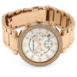 Michael Kors Parker White Dial with Diamonds Rose Gold Steel Strap Watch for Women - MK5491