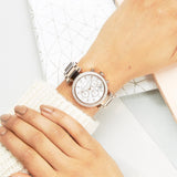 Michael Kors Parker White Dial with Diamonds Rose Gold Steel Strap Watch for Women - MK5491