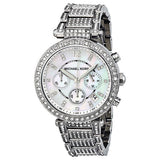 Michael Kors Parker Mother of Pearl Dial Diamonds Silver Steel Strap Watch for Women - MK5572