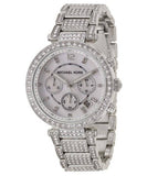 Michael Kors Parker Mother of Pearl Dial Diamonds Silver Steel Strap Watch for Women - MK5572