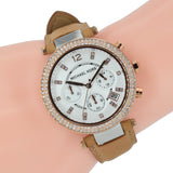 Michael Kors Parker Chronograph White Dial Tan Leather Strap Watch for Women - MK5633