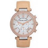 Michael Kors Parker Chronograph White Dial Tan Leather Strap Watch for Women - MK5633