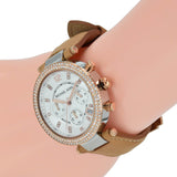 Michael Kors Parker Chronograph White Dial Tan Leather Strap Watch for Women - MK5633