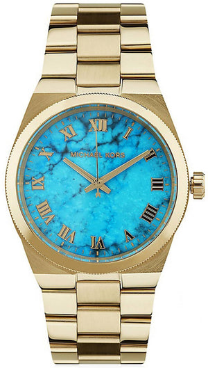 Michael Kors Channing Turquoise Dial Gold Steel Strap Watch For Women - MK5894