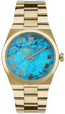 Michael Kors Channing Turquoise Dial Gold Steel Strap Watch For Women - MK5894