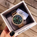 Michael Kors Parker Chronograph Green Dial Gold Steel Strap Watch for Women - MK6263