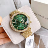 Michael Kors Parker Chronograph Green Dial Gold Steel Strap Watch for Women - MK6263