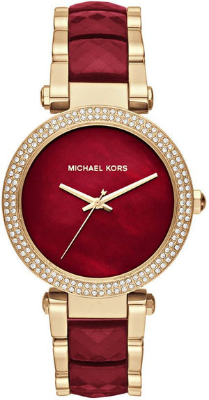 Michael Kors Parker Mother of Pearl Red Dial Two Tone Steel Strap Watch for Women - MK6427