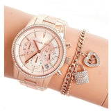 Michael Kors Ritz Chronograph Rose Gold Dial Rose Gold Steel Strap Watch For Women - MK6598